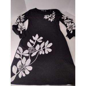 NINA LEONARD Floral Sweater Dress Black/White Size Small